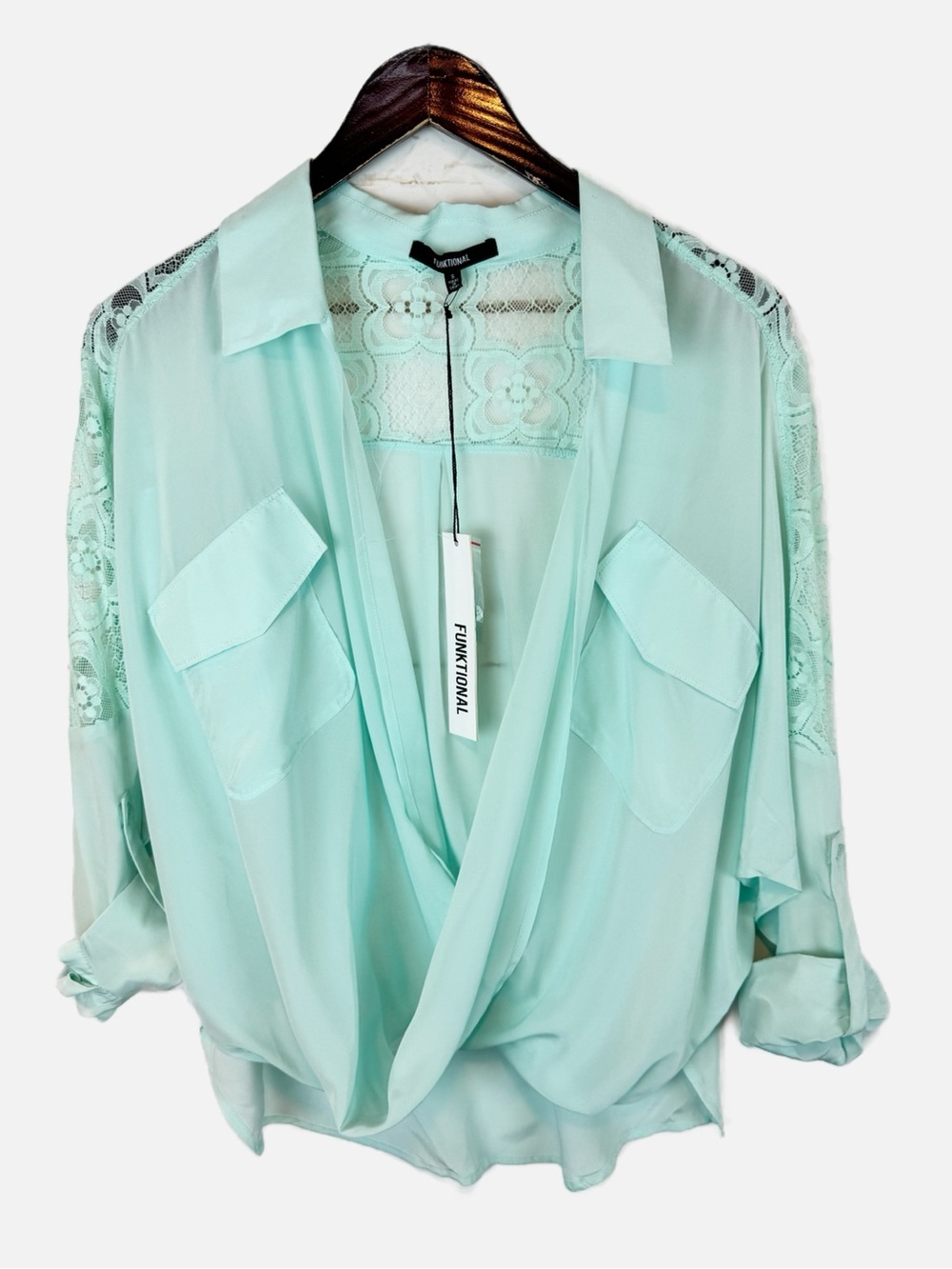 Funktional | Fold Front Blouse with Lace Detail, S NWT